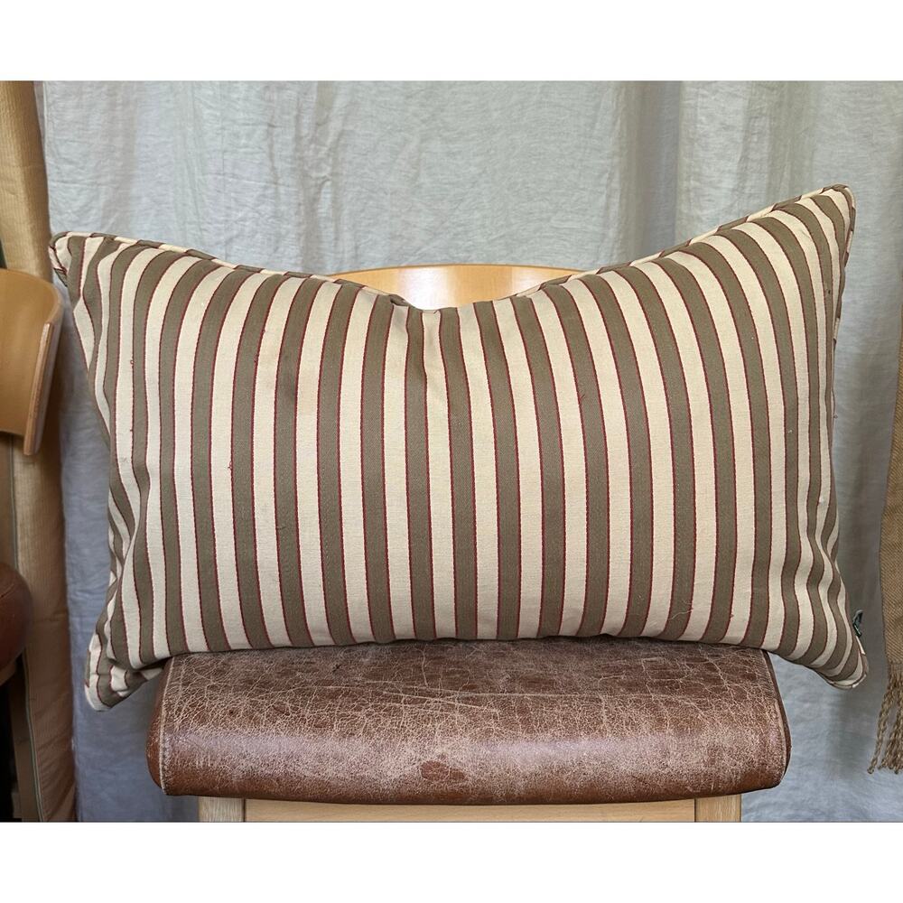 Ralph Lauren lumbar/couch pillow cotton striped down feather filled 26x16” green